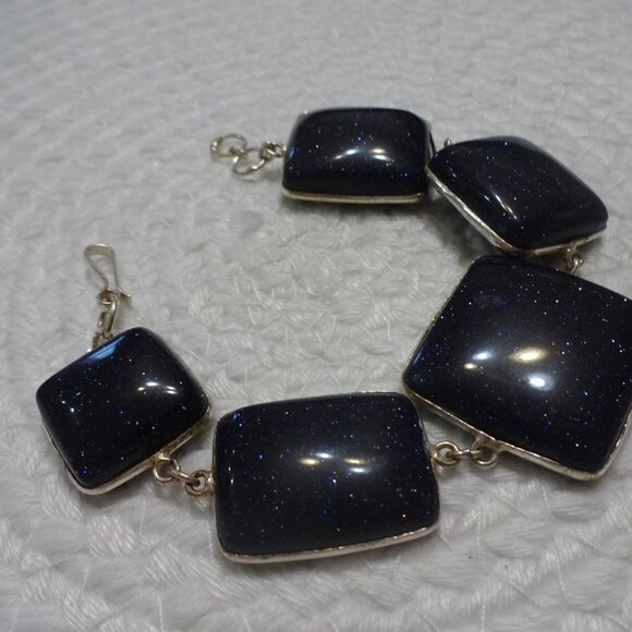 Sparkling BLUE SUNSTONE Handmade Sterling 925 Bracelet Size 6 1/4" #751C - Picture 3 of 3